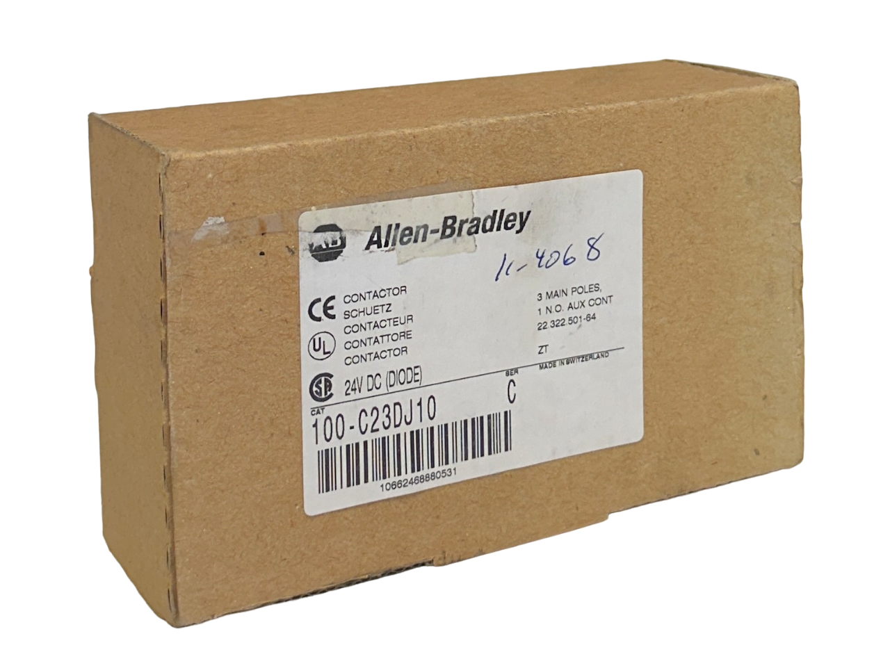 Used ALLEN BRADLEY 100-C23DJ10 /C CONTACTOR 3-POLES 24VDC (DIODE) 1N.O. CONTACT NSMP