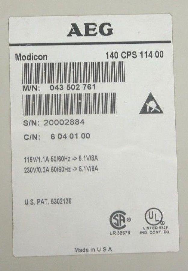 Used AEG MODICON 140-CPS-114-00 POWER SUPPLY MODULE 140CPS11400