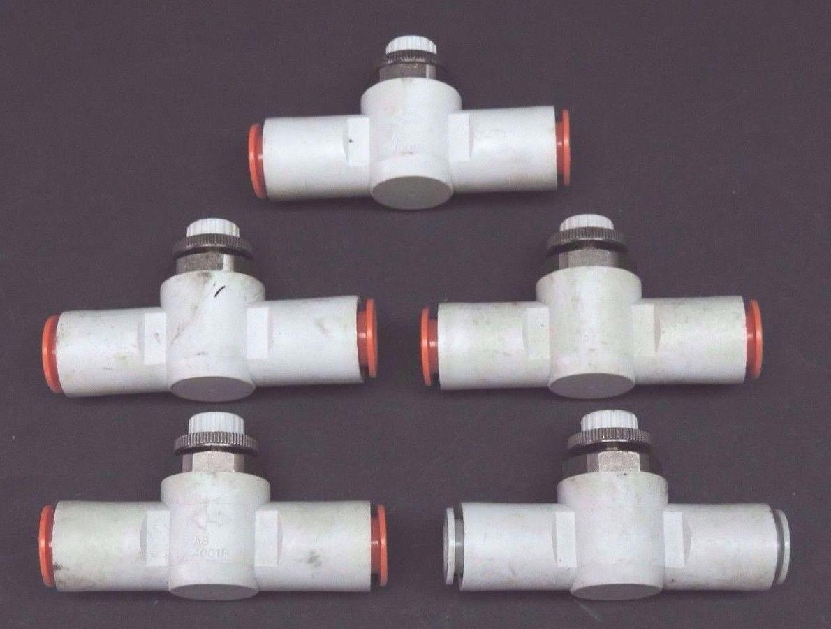 Used LOT OF 5 SMC AS4001F SPEED CONTROL VALVES 1/2"