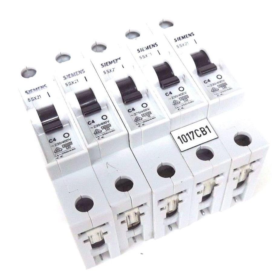Used LOT OF 5 SIEMENS 5SX2 C4 CIRCUIT BREAKERS 5SX2C4, 5SX21-C4, 5SX21C4