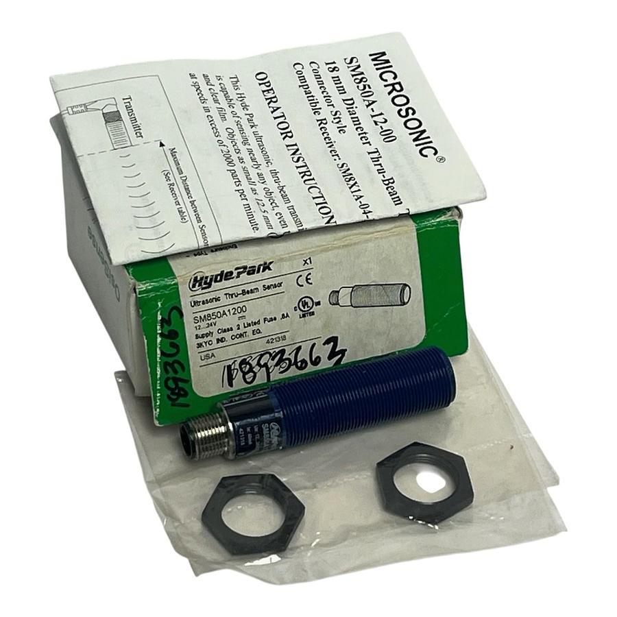 Schneider Hyde Park SM850A1200 Ultrasonic Thru-Beam Sensor Transmitter - NSMP