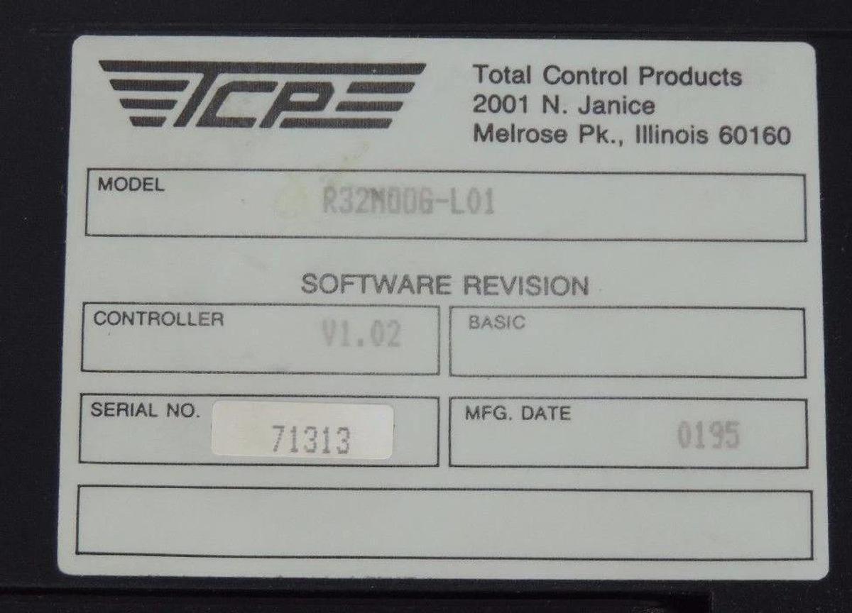 Used TOTAL CONTROL PRODUCTS R32MOOG-L01 WORKSTATION PANEL SOFTWARE REV V1.02