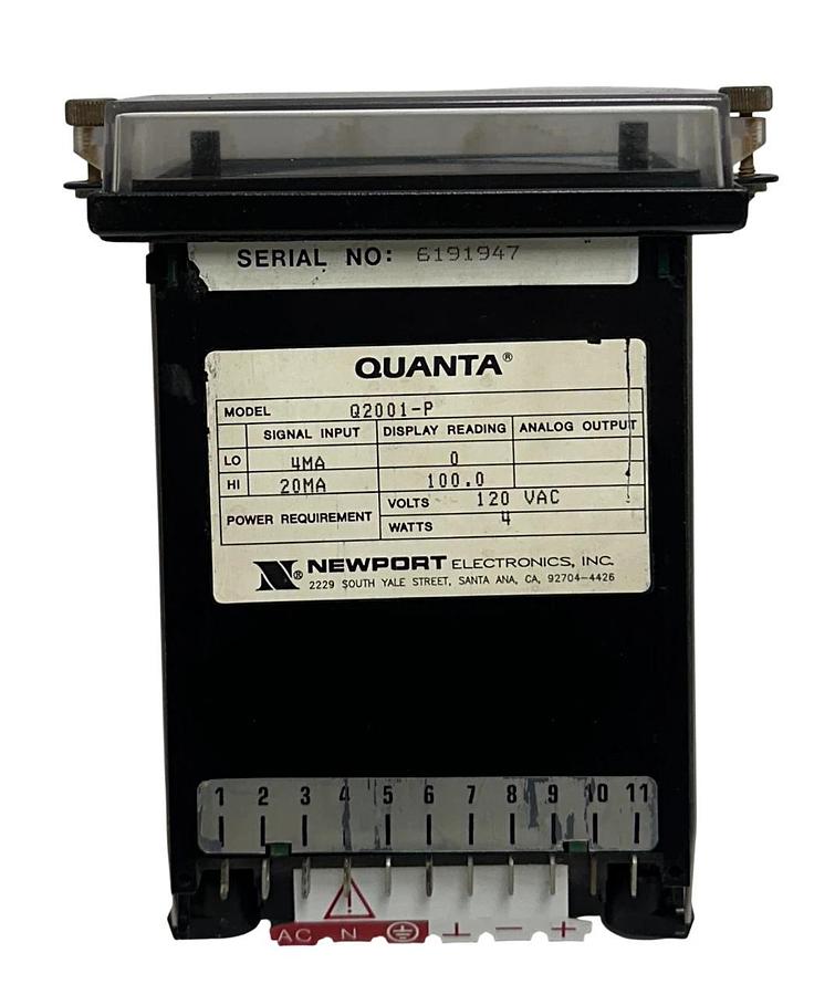 Used NEWPORT Q2001-P / Q2001P QUANTA DIGITAL PROCESS PANEL METER 4-20mA 120V USNP