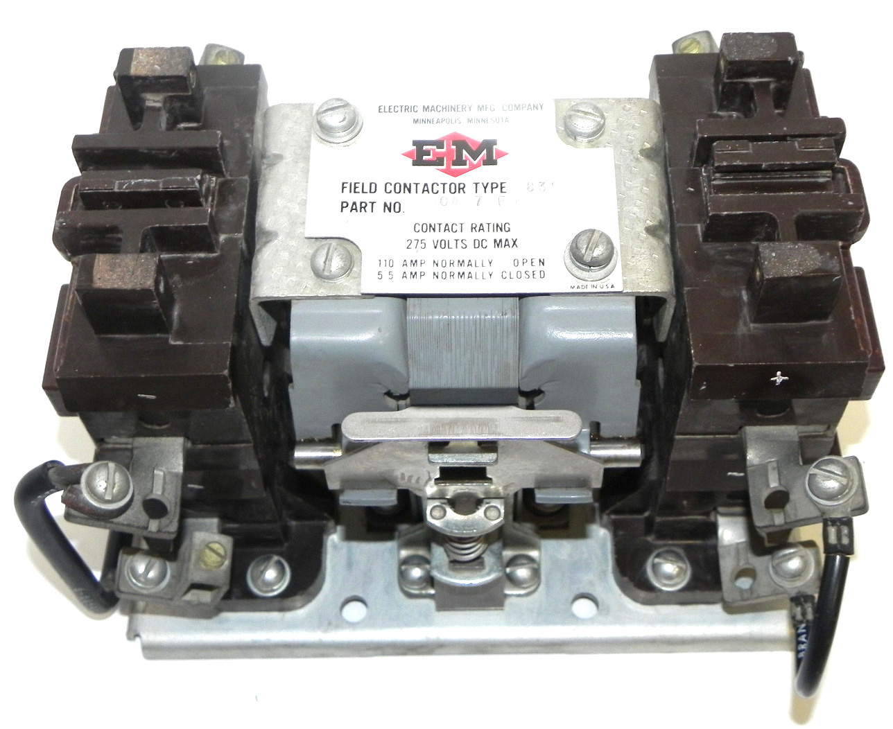 Used ELECTRIC MACHINERY MFG. COMPANY FIELD CONTACTOR TYPE 839 P/N: 800A070F06 275V