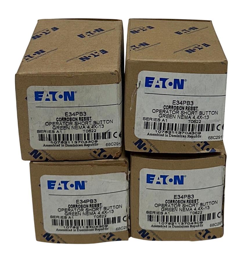 Used 4 EATON E34PB3 CORROSION RESISTANT OPERATOR PUSH BUTTONS GREEN SERIES A1 NSMP