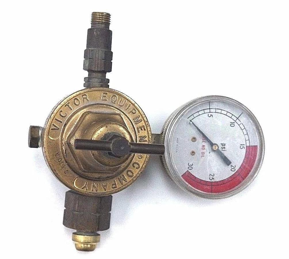 Used VICTOR EQUIPMENT S510A COMPRESSED GAS REGULATOR 304161, 350PSI W/ GAUGE