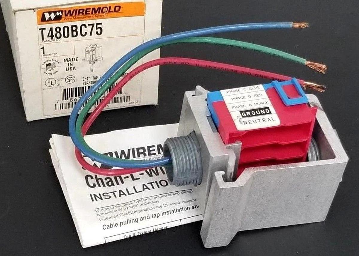 Used NIB WIREMOLD T480BC75 TAP & FIXTURE HANGER 3/4'' 20A/480V RED/BLUE T600BC75