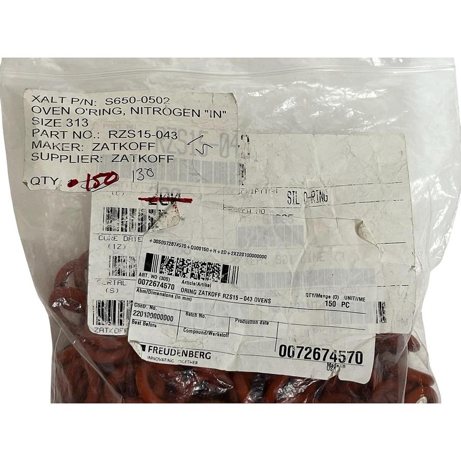 Used (150) Freudenberg Zatkoff RZS15-043 Oven O-Ring Size 313 S650-0502 Red Nitrogen