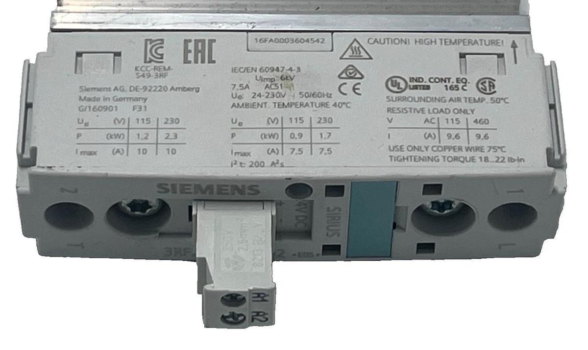 SIEMENS SIRIUS 3RF2310-1AA02 Solid State Relay 10A 48-480VAC AC Switching