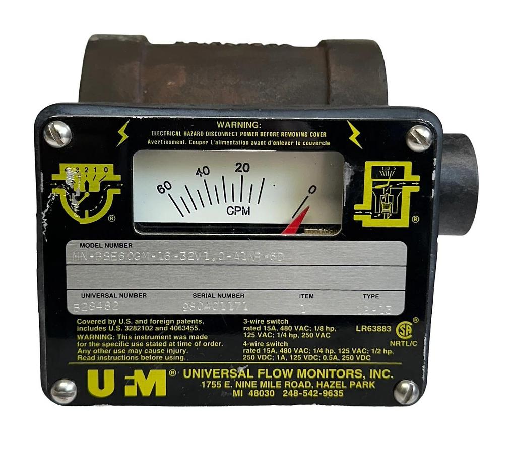 UFM MN-BSE60GM-16-32V1.0-A1NR-6D / B28482 FLOW METER TYPE 12-13 125-480V NSNP