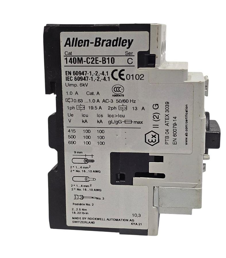 Used ALLEN BRADLEY 140M-C2E-B10 SER. C MOTOR PROTECTION CIRCUIT BREAKER 140MC2EB10