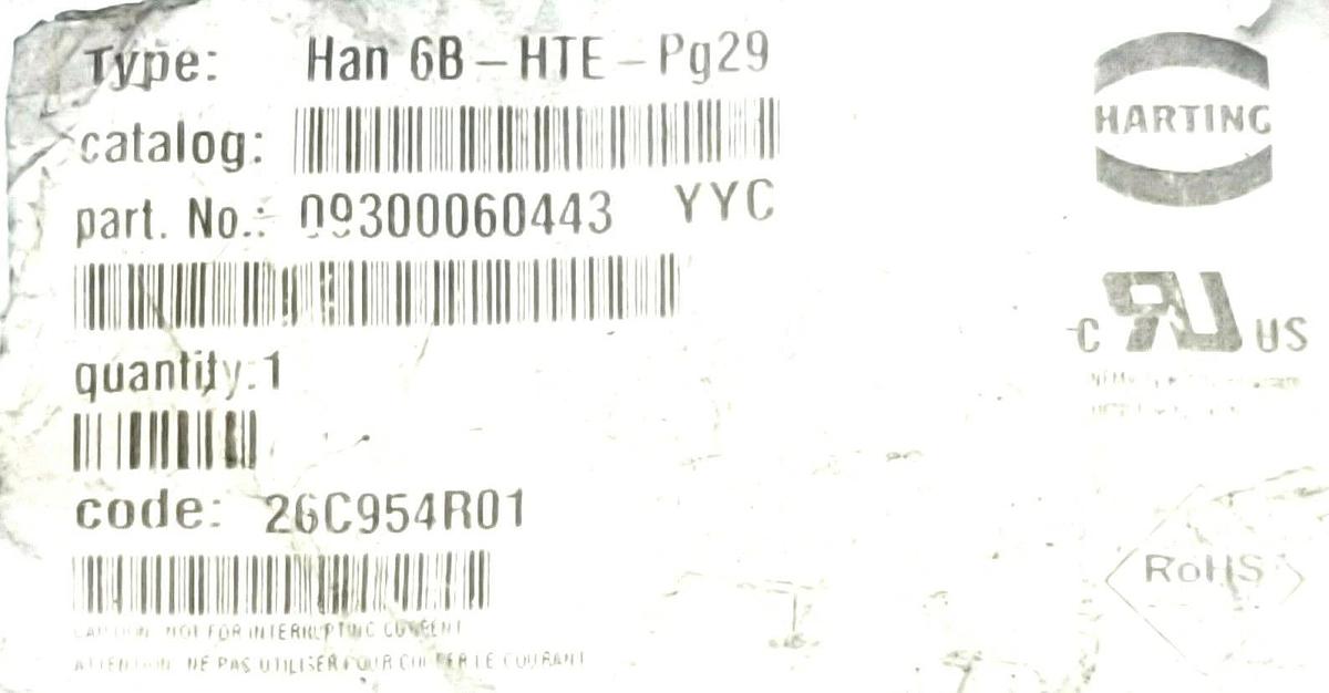 Used NEW HARTING 09300060443 HOOD HAN 6B HIGH TOP ENTRY