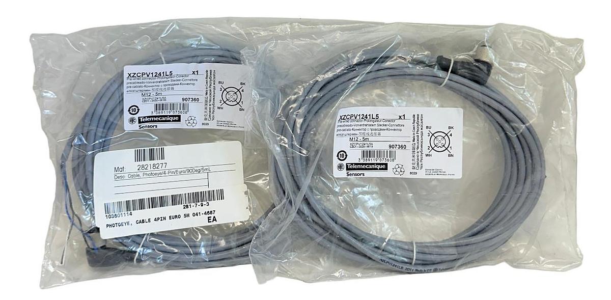 Used 2 NEW TELEMECANIQUE XZCPV1241L5 PRE-WIRED SENSOR CONNECTOR CORDSETS M12 5M NSMP
