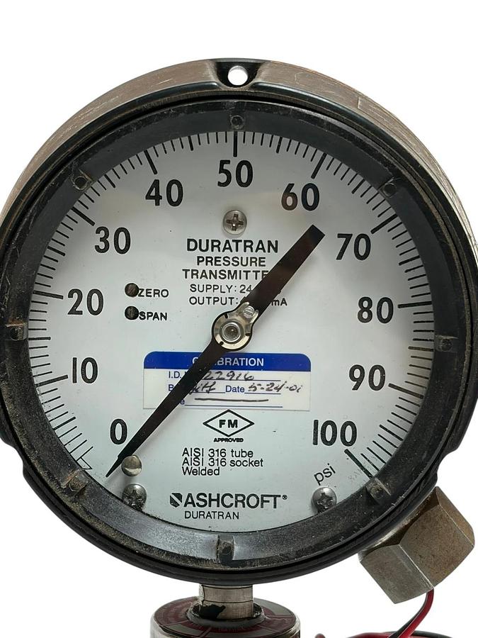 Used Ashcroft Duratran Pressure Transmitter 0-100 psi Type 2279 4-20mA 316 SS