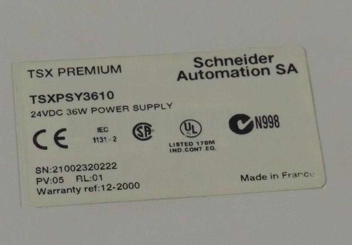 Used MODICON TSX TSXPSY3610 PREMIUM POWER SUPPLY MODULE 24VDC, 36WATT