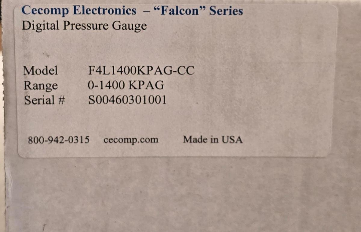Used Cecomp F4L1400KPAG-CC Falcon Digital Pressure Gauge 0-1400 KPAG NSMP
