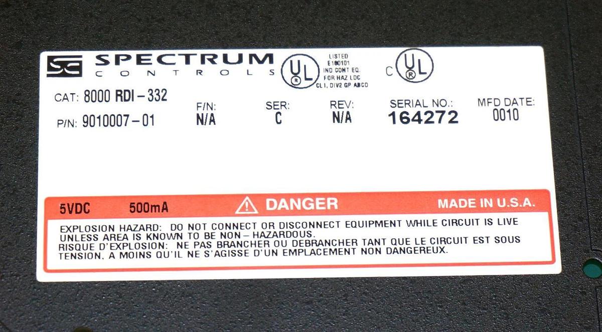 NIB SPECTRUM CONTROLS 8000-RDI-332 INPUT MODULE SER. C, 32 CHANNEL, 8000RDI332