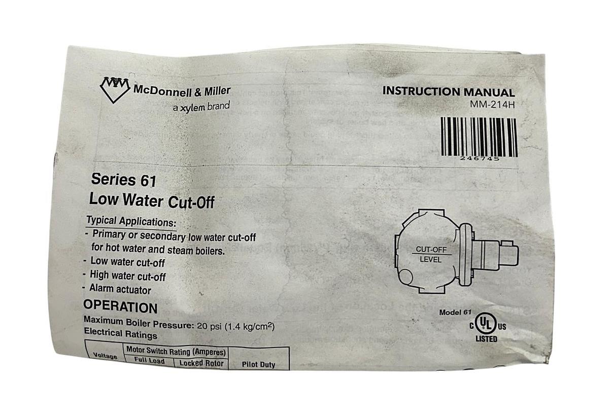 Used XYLEM McDONNELL & MILLER 140100 / SERIES 61 LOW WATER CUT-OFF 120-240VAC NSMP