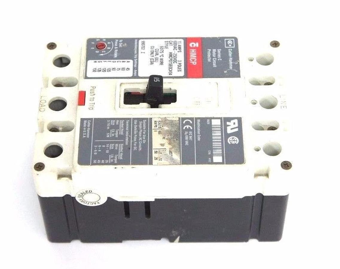 Used CUTLER HAMMER HMCP015E0CA04 CIRCUIT BREAKER SER C, 15A, 600VAC-250VDC
