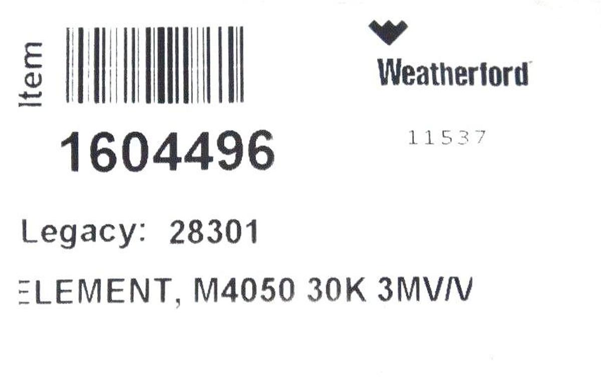 Used NEW WEATHERFORD 1604496 ELEMENT M4050 30K 3MV/V 38301
