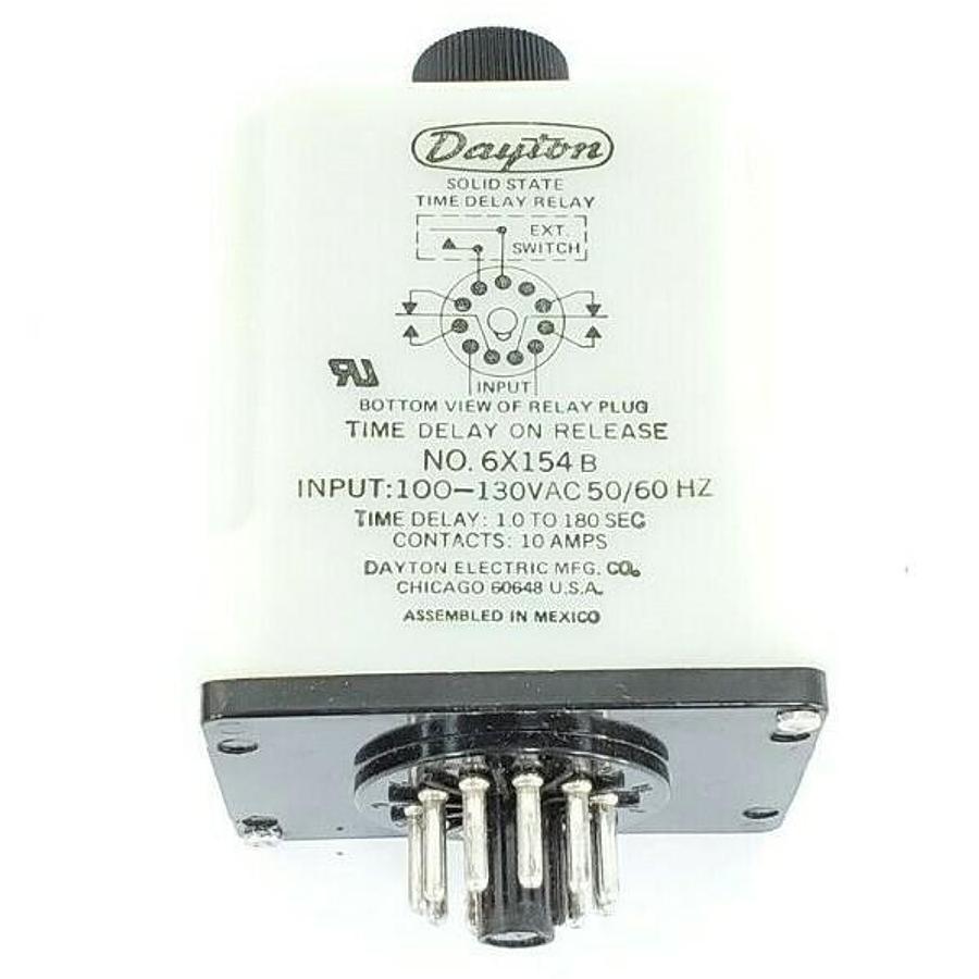 Used NIB DAYTON 6X-154B TIME DELAY RELAY DPDT TIME DELAY 1-180SEC, 100-130VAC