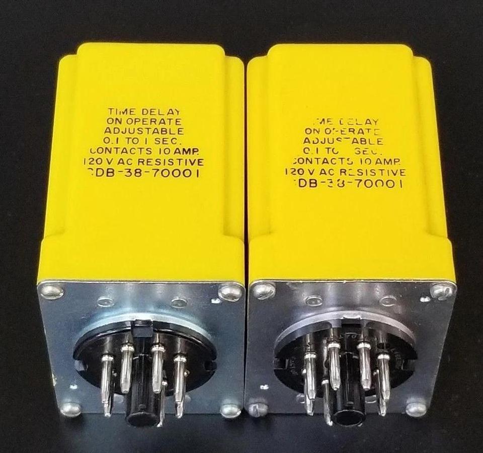 Used LOT OF 2 POTTER & BRUMFIELD CDB-38-70001 TIME DELAY RELAYS 0.1 TO 1 SEC. 10AMP