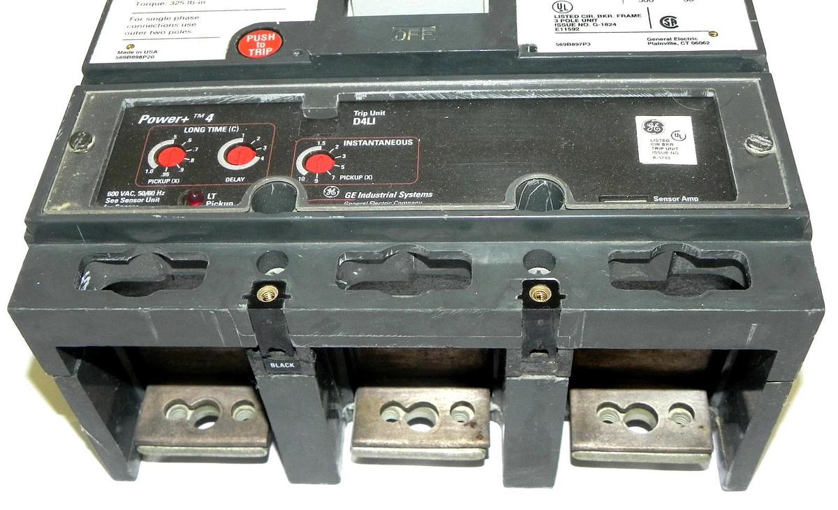 Used GENERAL ELECTRIC TJL4V2605 CIRCUIT BREAKER 500A, 600VAC, 3POLE