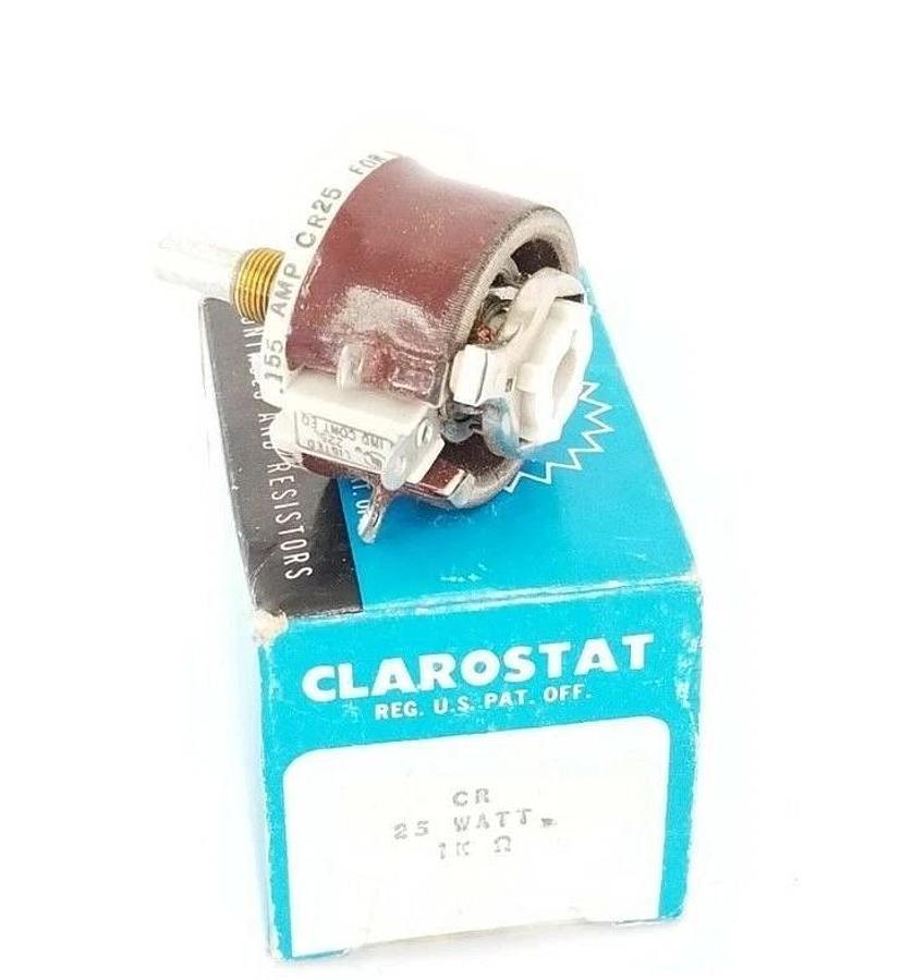 Used NIB CLAROSTAT CR25 RESISTOR 2.5AMP 1KOHMW THRUHOLE MOUNT 25W