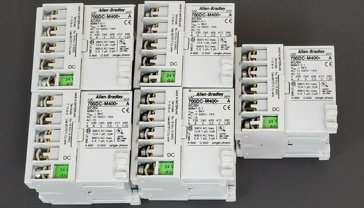 Used LOT OF 5 ALLEN BRADLEY 700DC-M400 RELAYS 24V DC, SER. A, 700DCM400