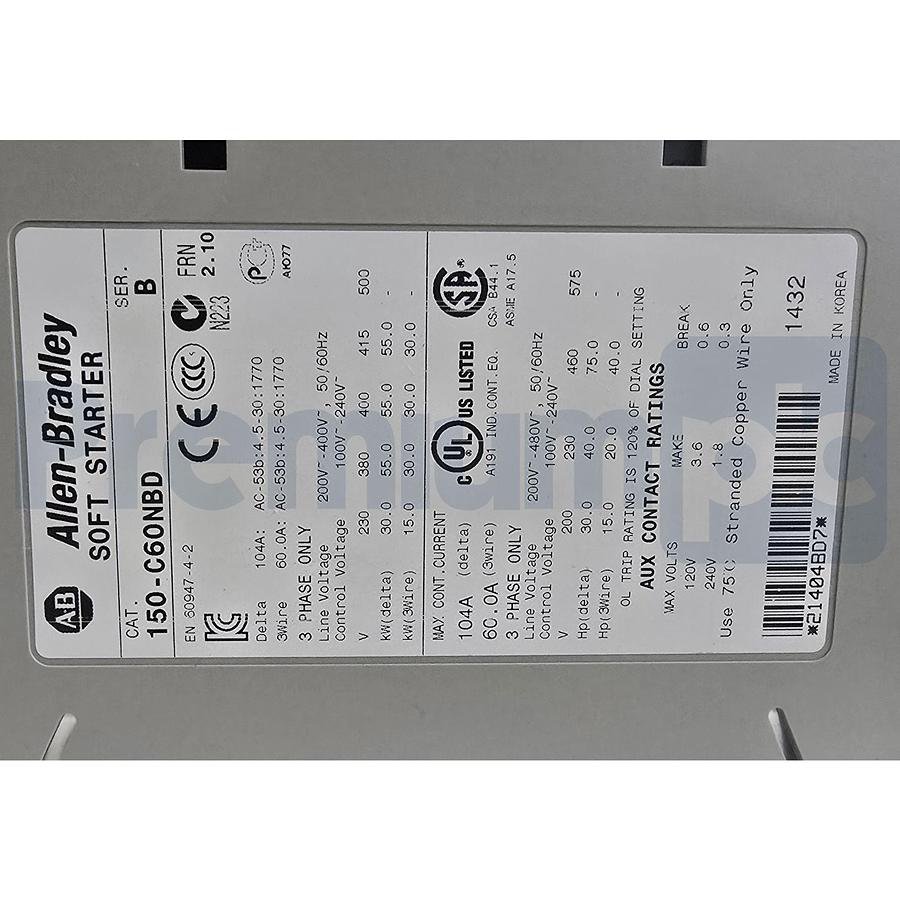 Used ALLEN BRADLEY 150-C60NBD /B SMC-3 OPEN SMART MOTOR CONTROLLER 60A/480V/3P NSMP