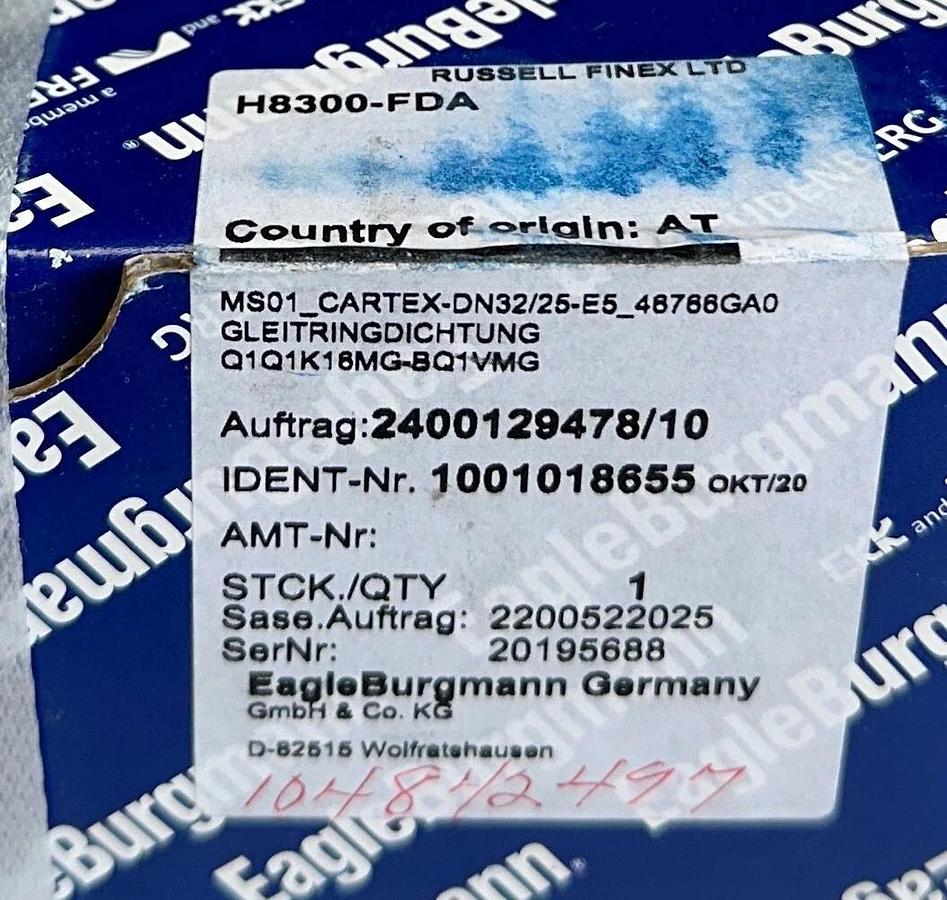 Used NEW EagleBurgmann MS01 CARTEX-DN32/25-E5 46766GA0 SEAL Q1Q1K16MG-BQ1VMG H8300FDA