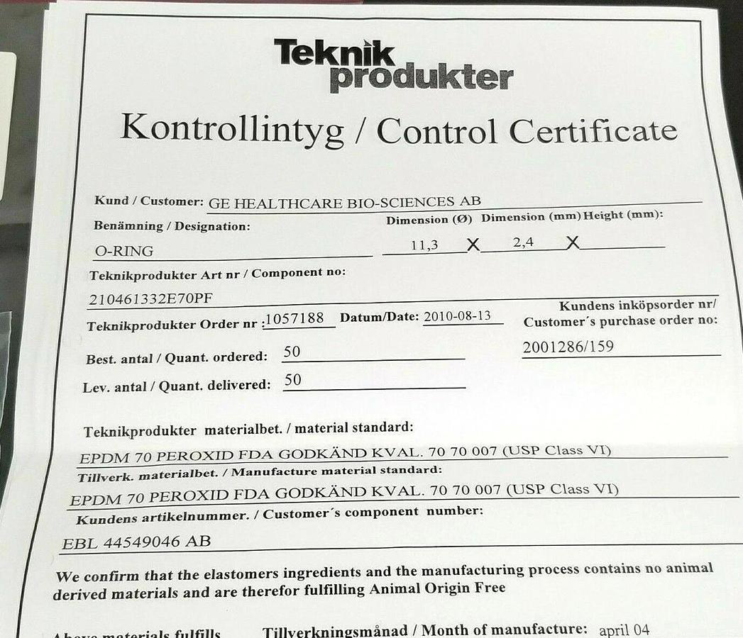 Used NEW GE HEALTHCARE 44-5490-46 O-RING KIT EPDM PH FLOW JACKET EBL 44549046 AB