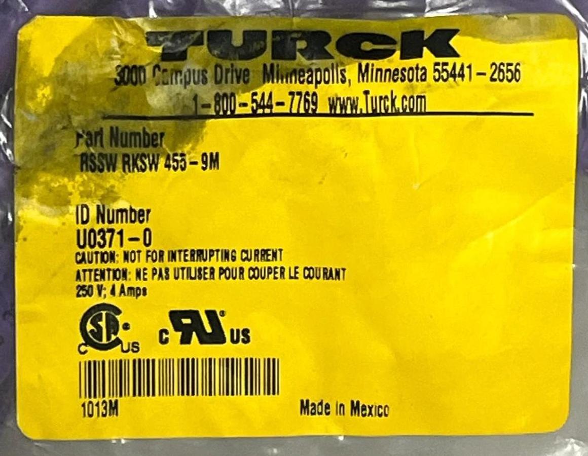 Used Turck RSSW-RKSW-455-9M Double-Ended Cable M12 Male to Female 9 Meter - NSFS