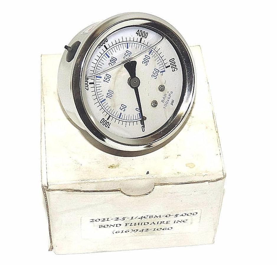 Used NEW WICA / BOND FLUIDAIRE INC 202L-2.5-1/4CBM-0-5000 PRESSURE GAUGE 202L