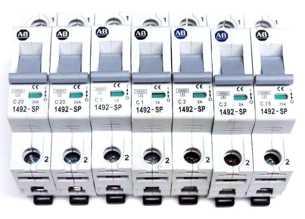 Used LOT OF 7 ALLEN BRADLEY 1492-SP MINI CIRCUIT BREAKERS SER C, 1POLE