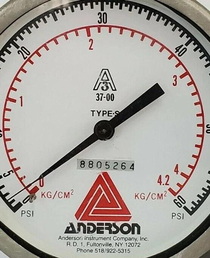 Used ANDERSON 37-00 TYPE S PRESSURE GAUGE 0-60PSI 0-4.2KG/CM^2 8805264