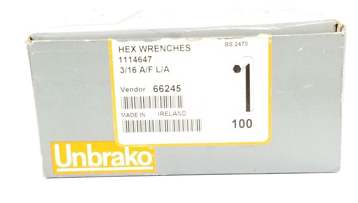 Used BOX OF 57 NEW SPS UNBRAKO 1114647 3/16" HEX WRENCHES 3/16 A/F L/A