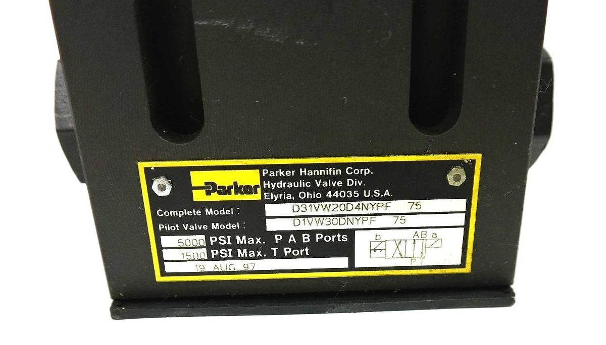Used NEW PARKER D31VW20D4NYPF 75 DIRECTIONAL VALVE PILOT VALVE D1VW30DNYPF 75