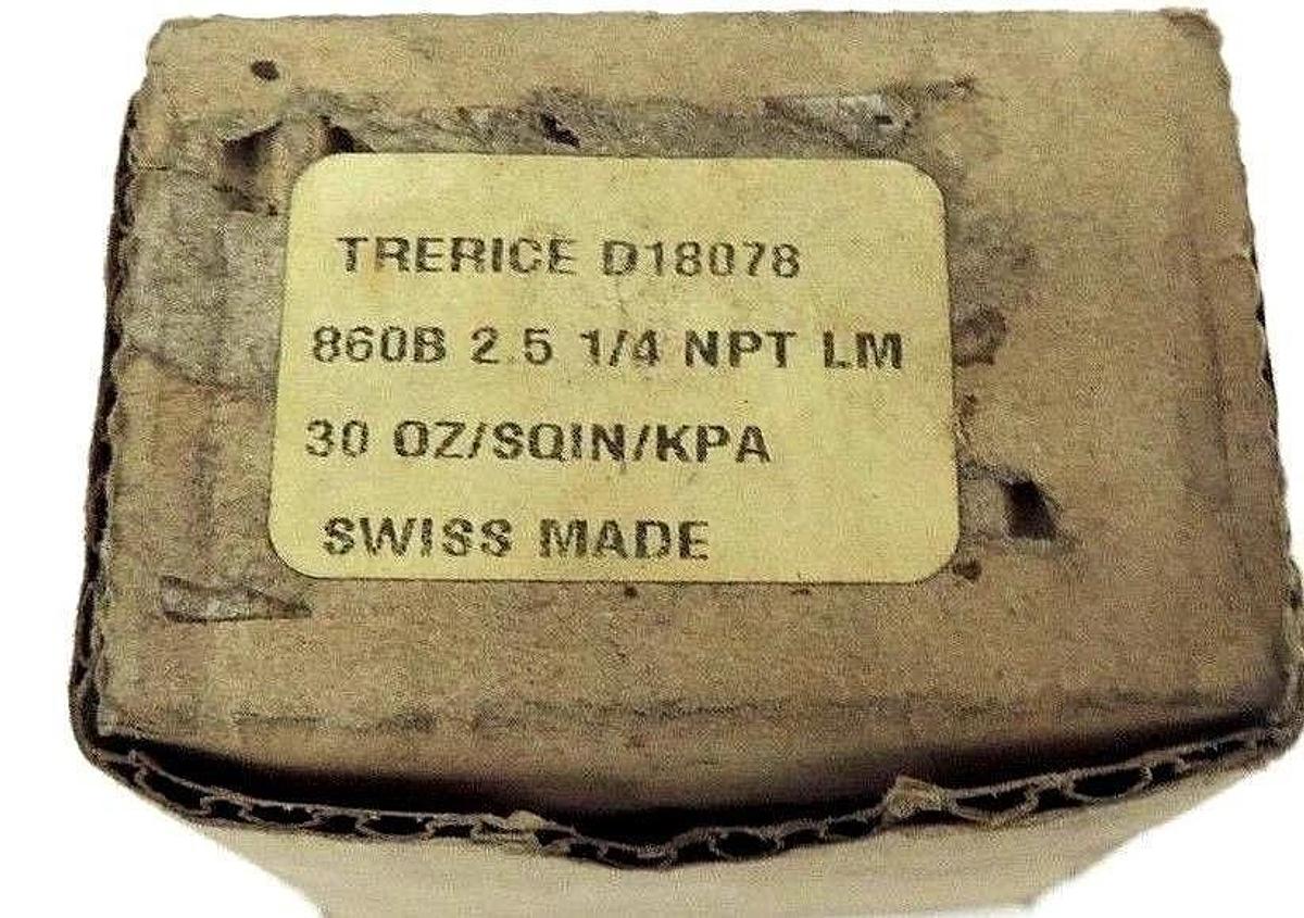 Used NIB TRERICE D18078 GAUGE 860B 2.5 1/4 NPT LM, 30 OZ/SQIN/KPA