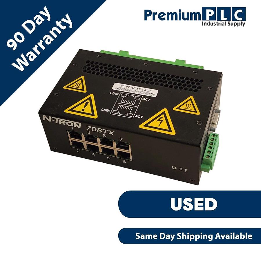 Used RED LION N-TRON 708TX INDUSTRIAL ETHERNET SWITCH 8-PORT 110/100BaseTX RJ-45