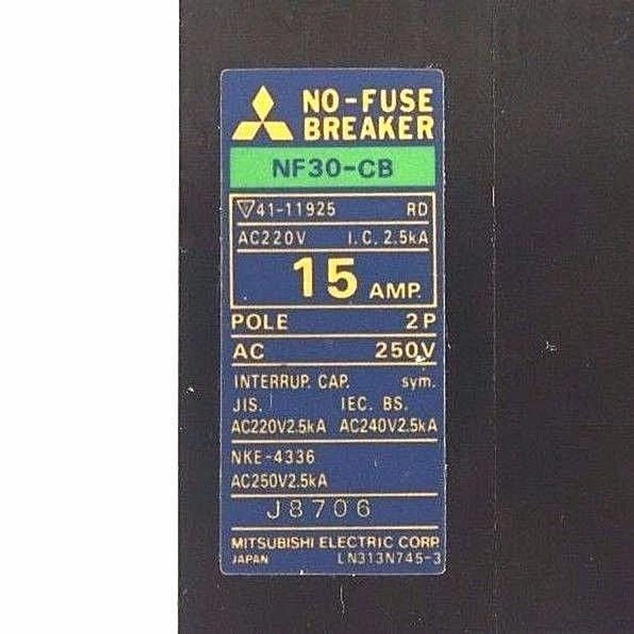 Used LOT OF 7 MITSUBISHI NF30-CB NO FUSE CIRUIT BREAKERS 15 AMP, 2P, 250V, NF30CB