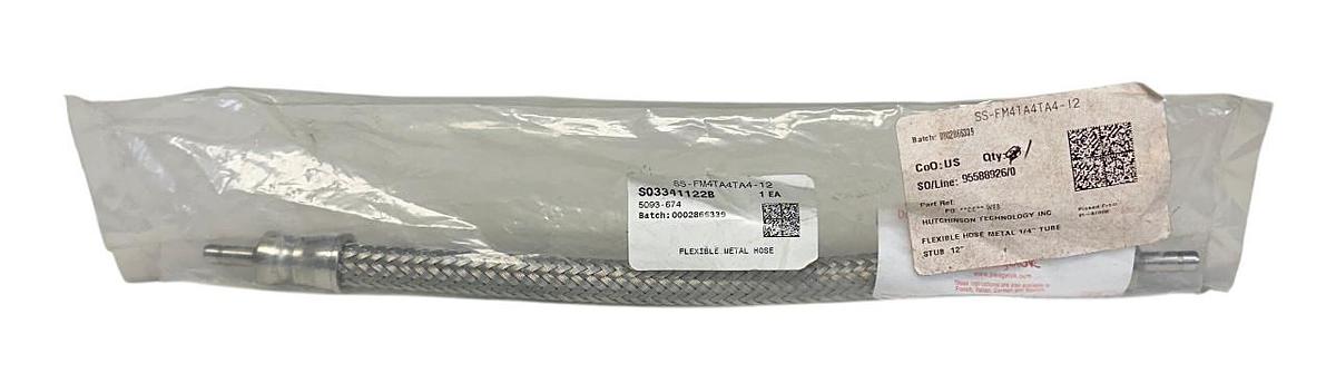 Used SWAGELOK SS-FM4TA4TA4-12 / SSFM4TA4TA412 CONVOLUTED HOSE 316L 12'' LENGTH NSFS