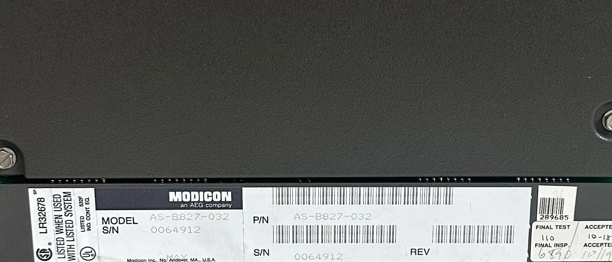 Refurbished REPAIRED MODICON AS-B827-032 / ASB827032 32-PT 800 SERIES INPUT MODULE 24VDC