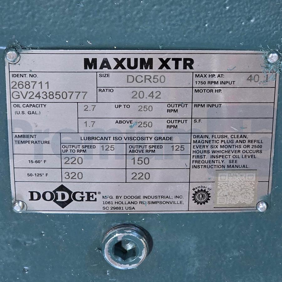 Used Dodge 268711 | DCR50 Maxum XTR Speed Reducer Ratio 20.42 w/CR50 Motor Mount