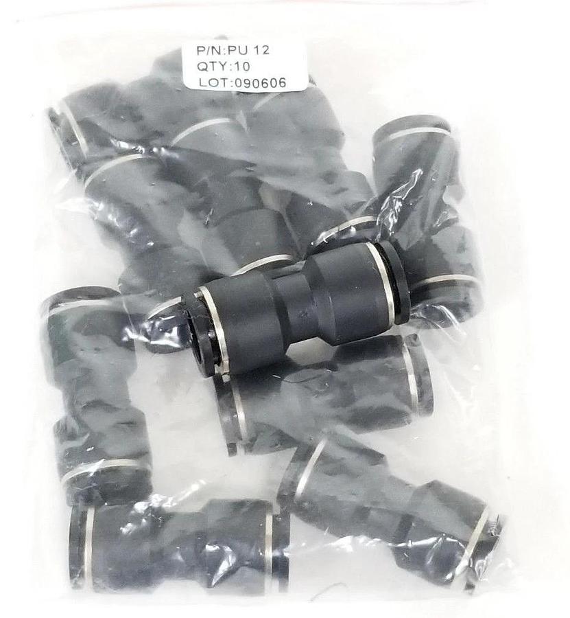 Used LOT OF 10 NEW PISCO PNEUMATICS PU-12 FITTINGS 12MM, STRAIGHT, PU12