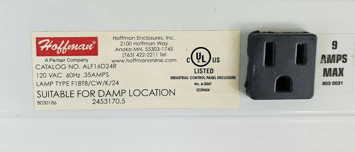 Used HOFFMAN ALF16D24R FLUORESCENT LIGHT FIXTURE, 120VAC, 60HZ, 0.35A