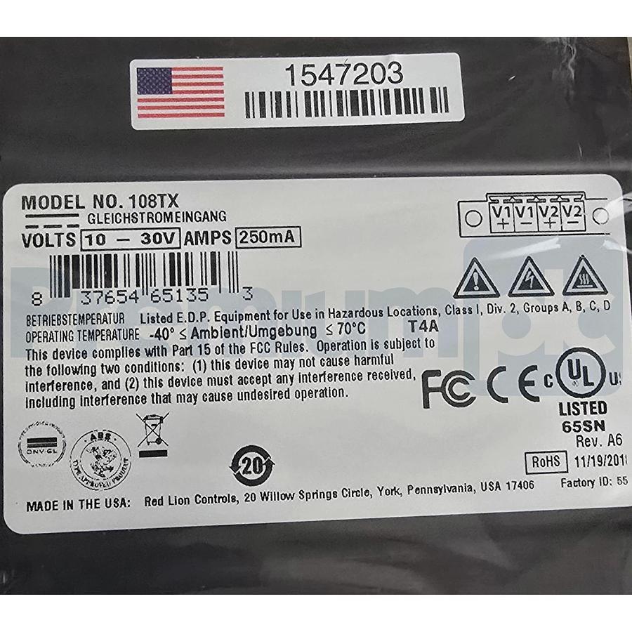 Red Lion N-Tron 108TX Industrial Ethernet Switch 8-P 10/100BaseTX DIN Rail NSMP 837654651353
