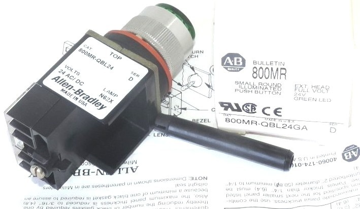 NIB ALLEN BRADLEY 800MR-QBL24GA PUSH BUTTON EXT. HEAD 24V, GREEN LED, SER. D
