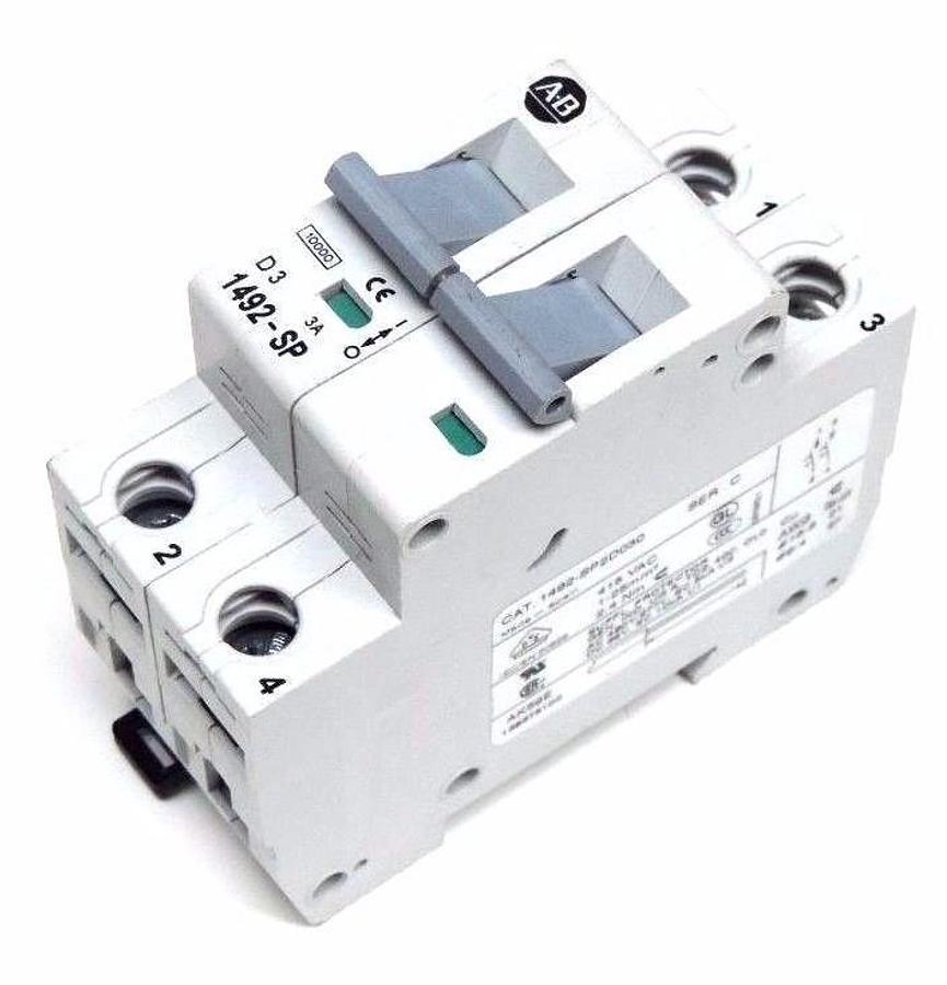 Used ALLEN BRADLEY 1492-SP2D030 CIRCUIT BREAKER SER. C, 3A, 415VAC, 1492-SP2D030