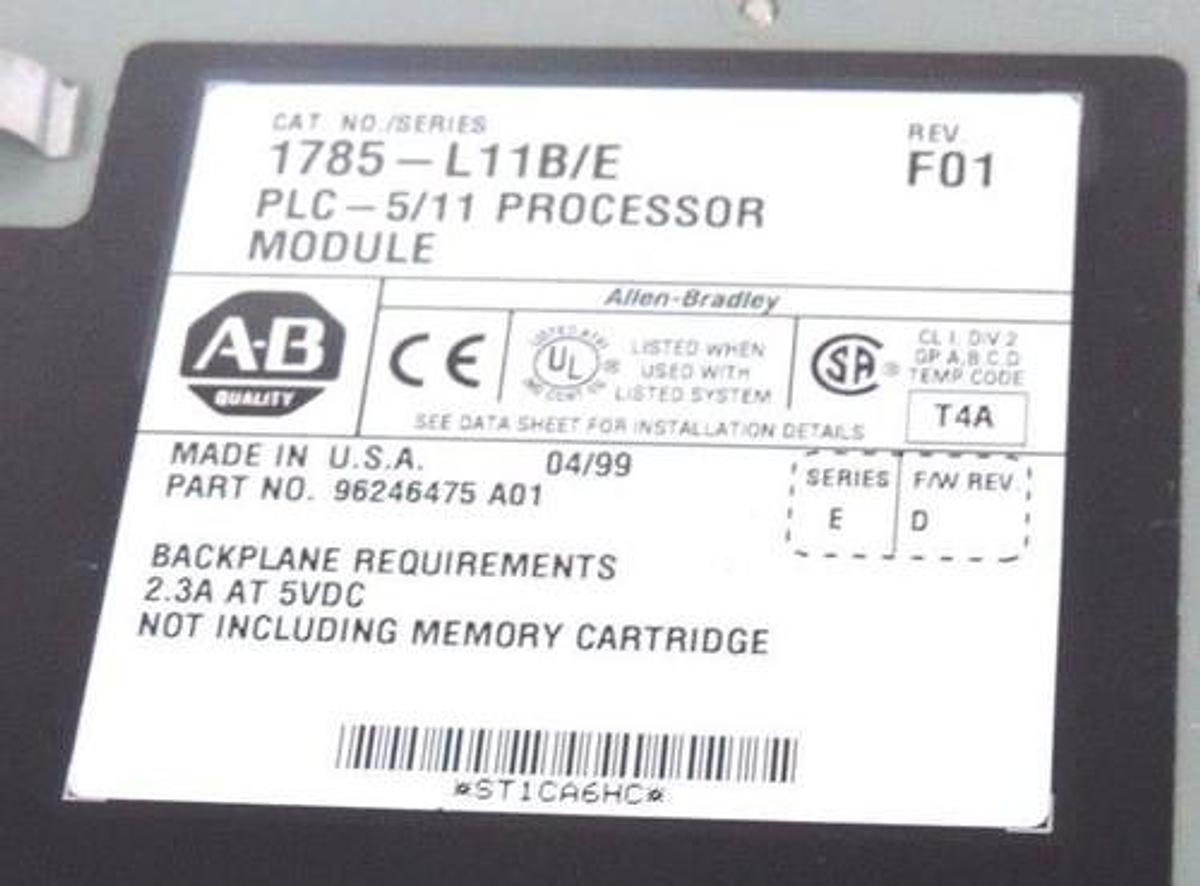 Used ALLEN BRADLEY 1785-L11B/E PROCESSOR MODULE 1785L11BE SER. E F/W REV. D